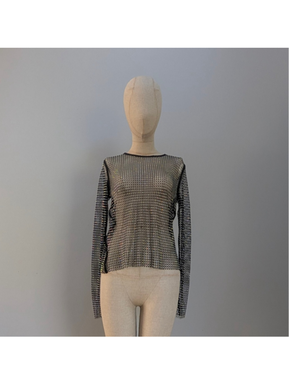 Rachel Zoe Black Iridescent Unlined Long Sleeve Mesh Top - Small - Picture 2 of 9